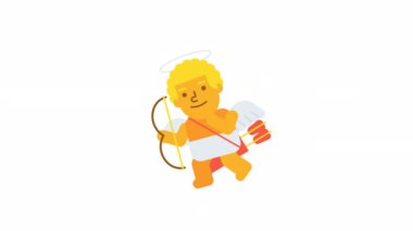 Aşk tanrısı uçar ve yaydan ateş eder. Alfa kanalı. Döngülü canlandırma