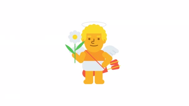 Cupid Holding Flower Winking Alpha Channel Looped Animation — Stock Video
