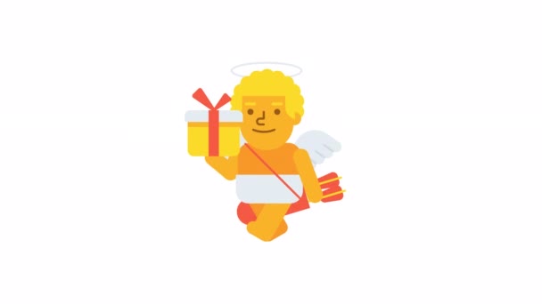 Cupid Berjalan Memegang Kotak Hadiah Dan Tersenyum Saluran Alpha Animasi — Stok Video