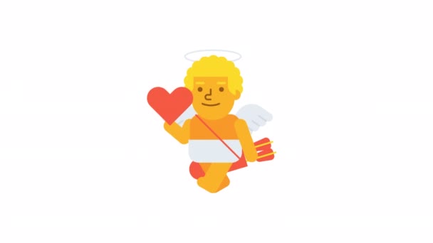 Cupido Caminando Sosteniendo Corazón Sonriendo Canal Alfa Animación Bucle — Vídeo de stock