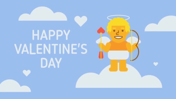 Szczęśliwych Walentynek Kompozycja Amora Trzymając Łuk Strzałę Uśmiech Pozdrawiam Kartkę — Wideo stockowe