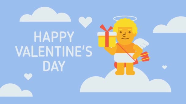 Feliz San Valentín Composición Cupido Celebración Regalo Guiño Tarjeta Felicitación — Vídeos de Stock
