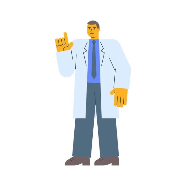Doctor Robe Points Finger Smiles Vector Illustration — Stock Vector
