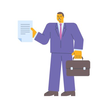 Elinde bavul tutan bir iş adamı. Vektör İllüstrasyonu