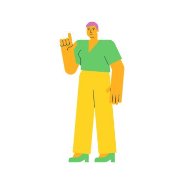 Genç kadın parmağını kaldırdı ve gülümsedi. Vektör İllüstrasyonu