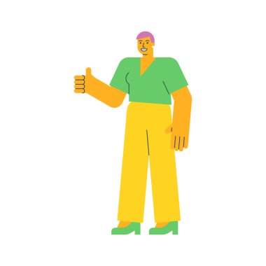 Genç bir kadın başparmağını kaldırdı ve gülümsedi. Vektör İllüstrasyonu