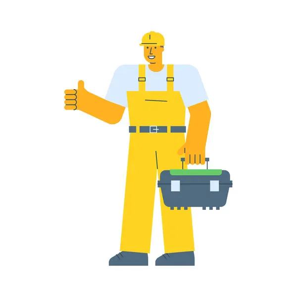 Builder Shows Thumbs Holding Suitcase Vector Illustration Stock Illustration