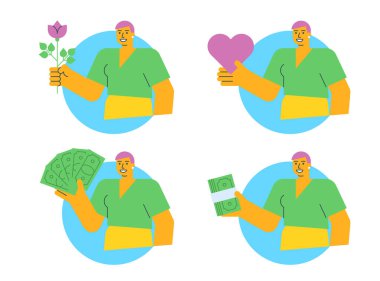 Genç kadın vektör simgeleri ikinci bölümü ayarlıyor. Vektör karakteri