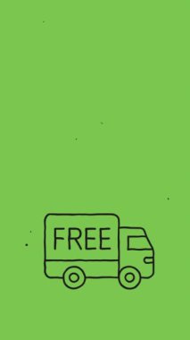 Yeşil arkaplanda kamyon simgesi olan dikey video. Metin için arka plan. Döngülü canlandırma