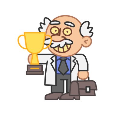 Profesör altın kupayı tutuyor ve gülümsüyor. Vektör İllüstrasyonu