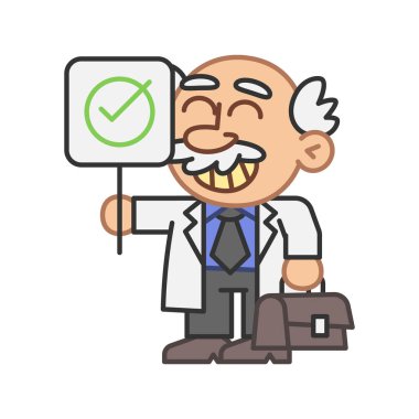 Profesör evet işareti tutuyor. Vektör İllüstrasyonu