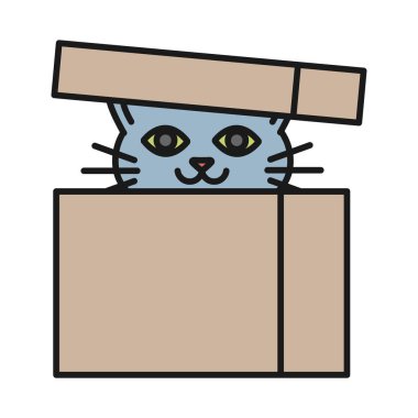 Kedi yavrusu karton kutuda oturur. Vektör İllüstrasyonu