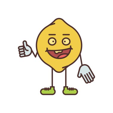 Limonlu karakter başparmak kaldırıyor ve gülümsüyor. Vektör İllüstrasyonu