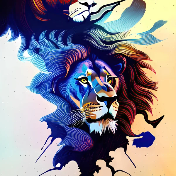 Illustration of abstract spatter lion head portrait