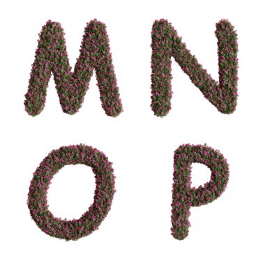 3D rendering of Nerium oleander flowers alphabet - letters M-P