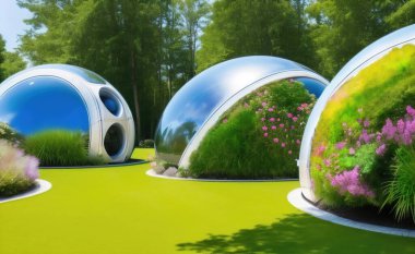 Illustration of futuristic eco friendly green houses