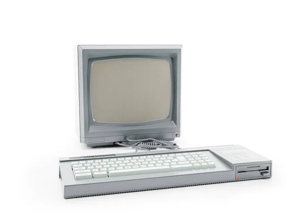 Renderização Vintage 128 Computador Pessoal Cor Com Monitor Fundo Branco Fotografia De Stock