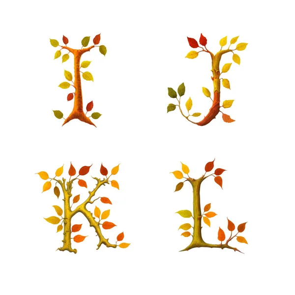 Εικονογράφηση Του Τυποποιημένου Φθινοπώρου Αλφάβητο Δέντρο Φύλλων Γράμματα — Φωτογραφία Αρχείου