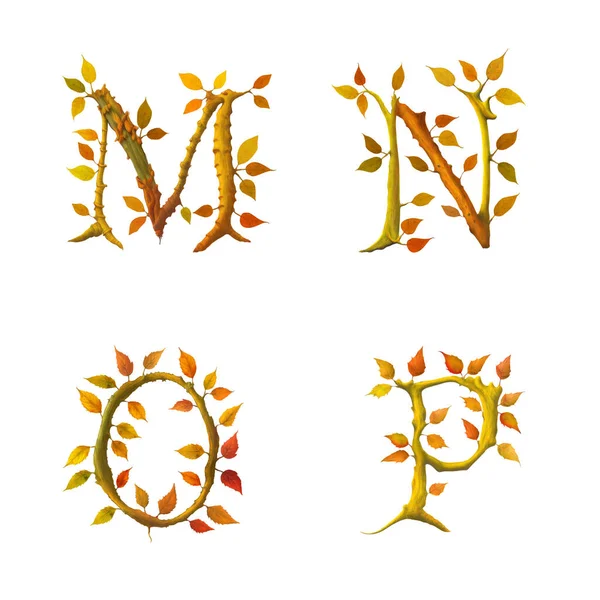 Иллюстрация Стилизованного Алфавита Осенних Листьев Буквы — стоковое фото