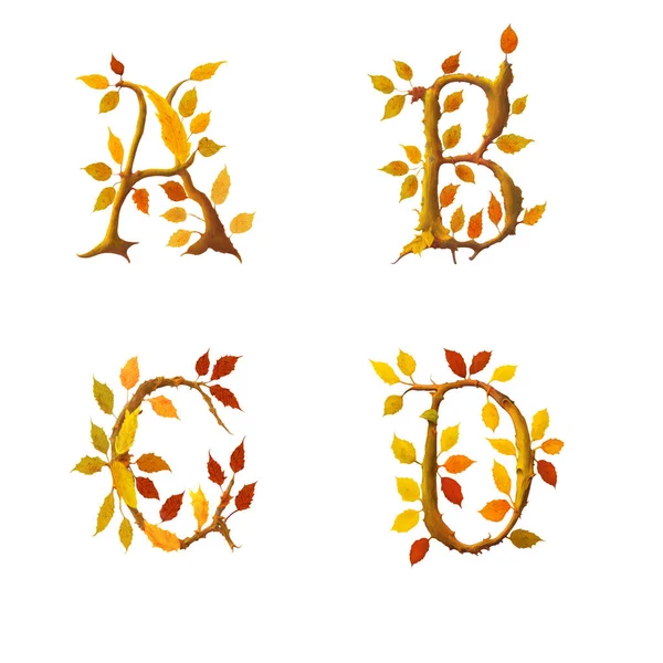 Ilustrace Stylizované Podzimní Listové Abecedy Písmena — Stock fotografie