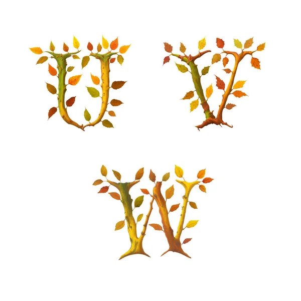 様式化された秋の葉の木のアルファベットの3Dイラスト — ストック写真