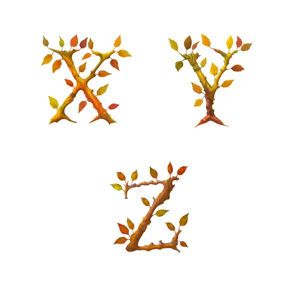 Şekillendirilmiş Sonbahar Ağacı Alfabesinin Boyutlu Çizimi Harfleri — Stok fotoğraf