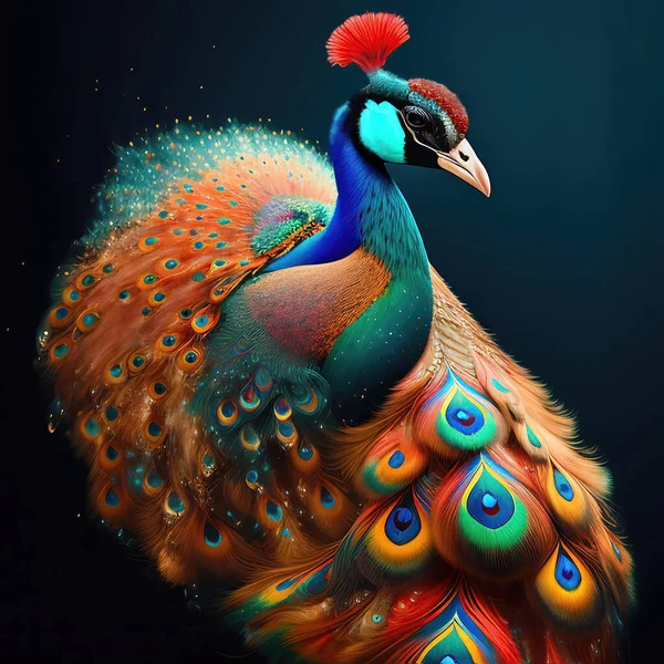 Görkemli Tavus Kuşunun Tüm Renkleriyle Tasviri Stok Resim