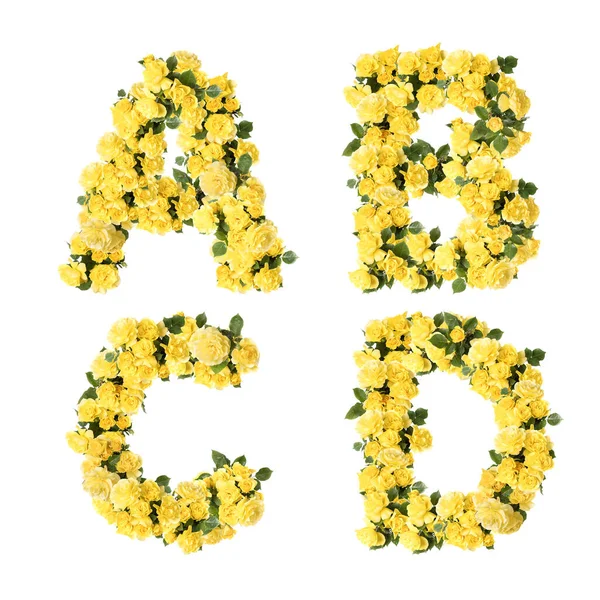 Ilustracja Żółte Kwiaty Róży Alfabet Duże Litery Litery — Zdjęcie stockowe