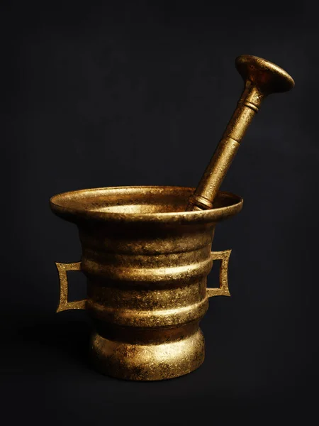 黑色底座的旧黄铜砂浆 — 图库照片