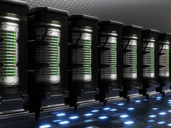 Rendering Della Sala Server Aci Con Supercomputer Futuristici — Foto Stock