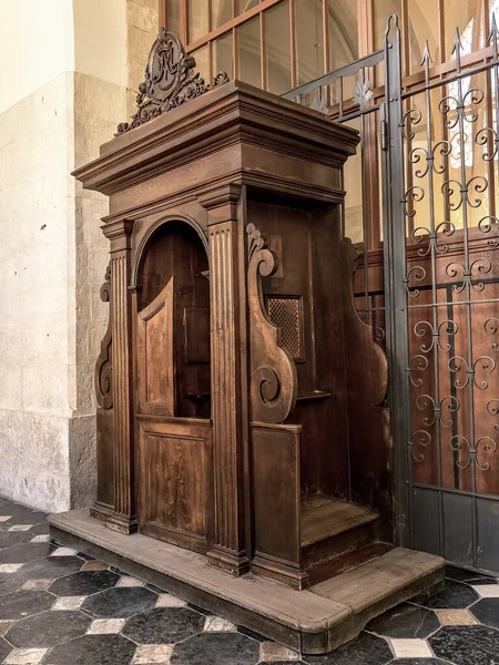 Historical Wooden Confessional Basilica Holy Trinity Krakow Poland — Stock Photo, Image