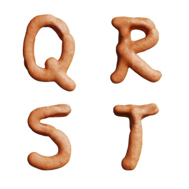 3 boyutlu simit büyük harf alfabesi - Q-T harfleri