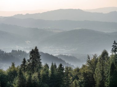 Polonya 'nın Hala Boracza kentinden Beskid Zywiecki Dağları' na panoramik manzara
