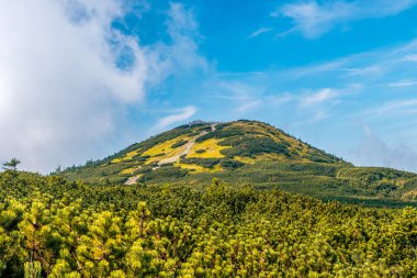 Babia Dağı Zirvesi 'nin panoramik görüntüsü. Şeytan Tepesi ya da Diablak olarak da bilinir. Beskid Zywiecki Dağları, Polonya