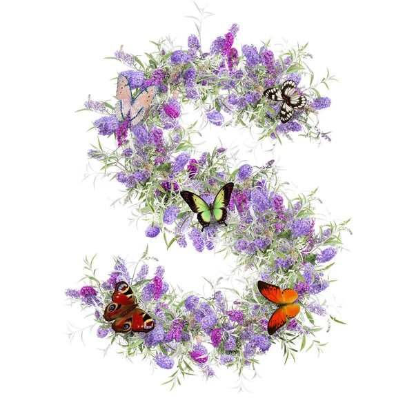 Illustration Wild Flowers Capital Letter Alphabet Letter — Stock Photo, Image