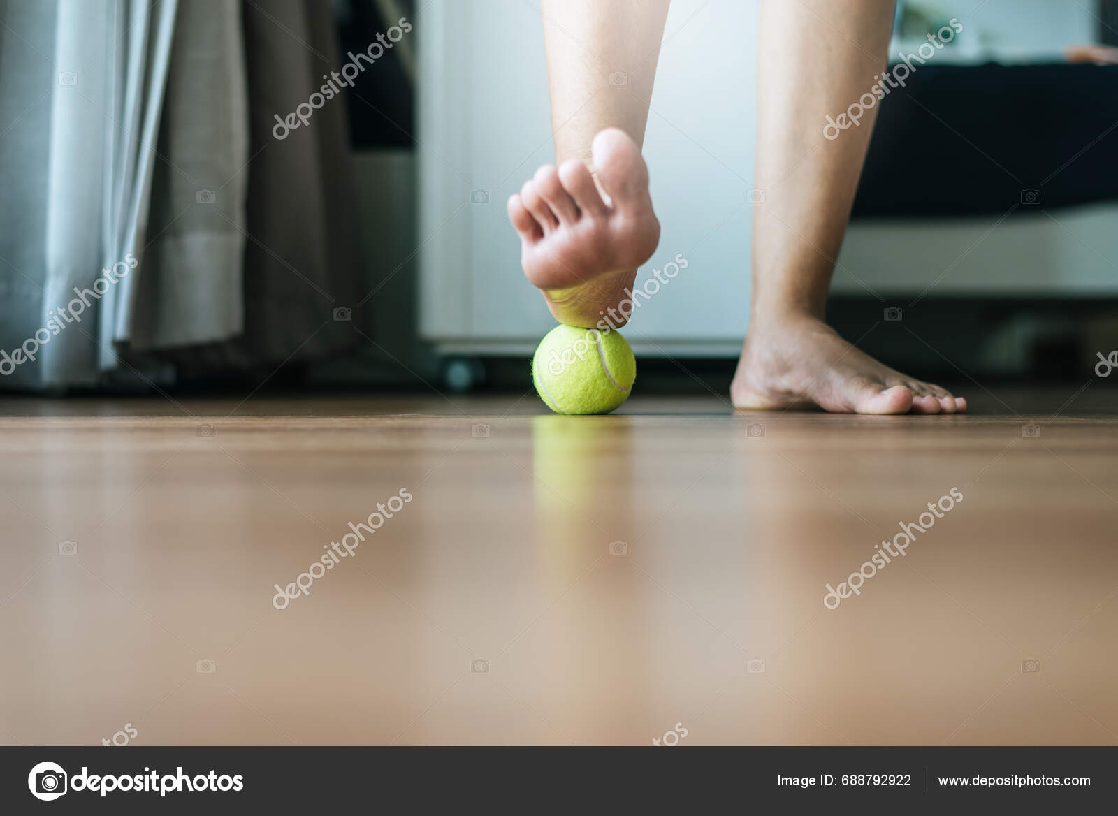 Woman Massaging Tennis Ball Foot Feet Soles Massage Plantar Fasciitis