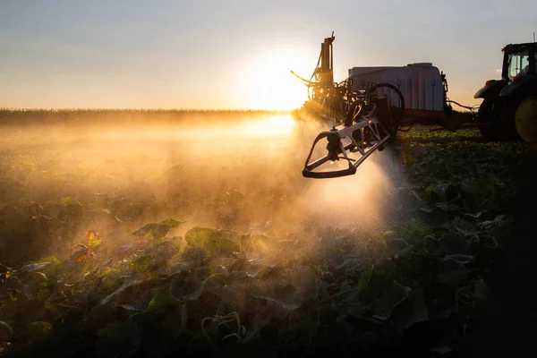 Tractor Pulverización Pesticidas Campo Vegetal Con Pulverizador Primavera —  Fotos de Stock