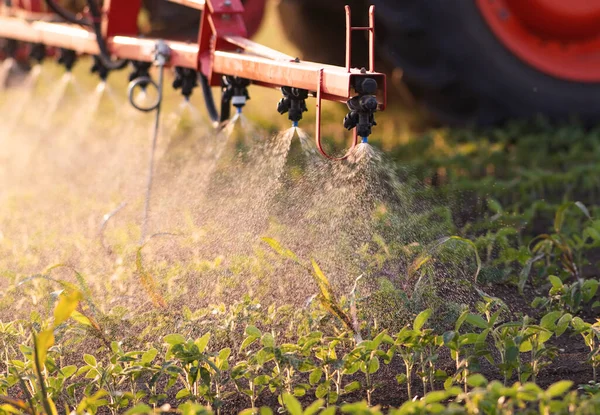 Nozzle Dari Tractor Sprinklers Sprayed Soybean Penyemprotan — Stok Foto