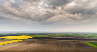 Agricultural land ready for spring, panoramic view