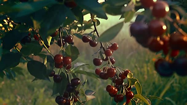 Érett Meggy Cseresznyefák Gyümölcsös Mezők Jogdíjmentes Stock Videó