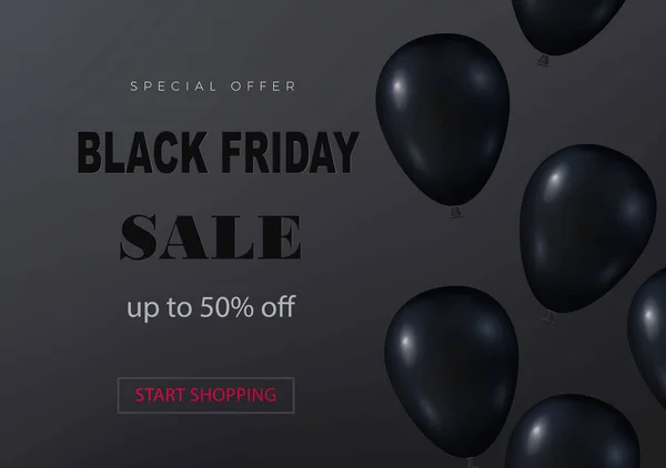 Black Friday Sale Mockup Template Dark Background Black Flying Balls — Stock Vector