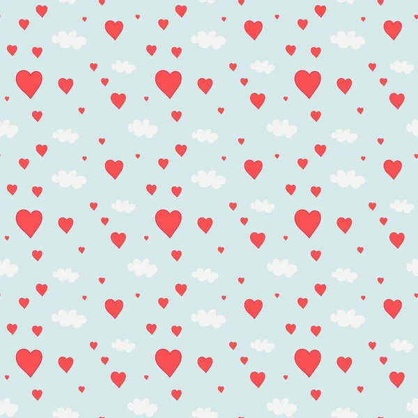 Seamless Pattern Hearts Clouds Vector Illustration — Vetor de Stock