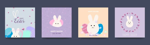 Happy Easter Set Vector Easter Cards Easter Colorful Eggs Bunny — Stock Vector