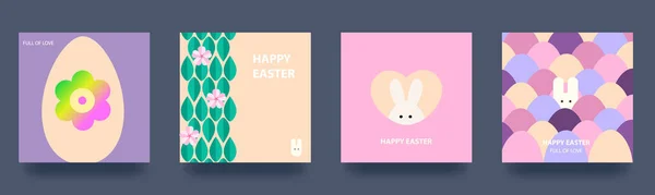 Frohe Ostern Frühlingskarten Mit Hasen Eiern Und Blumen Hintergründe Pastellfarben — Stockvektor