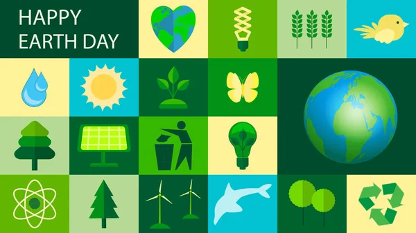 Днем Земли Апреля Давайте Спасём Землю Иконы Экологической Тематикой Шаблон — стоковый вектор