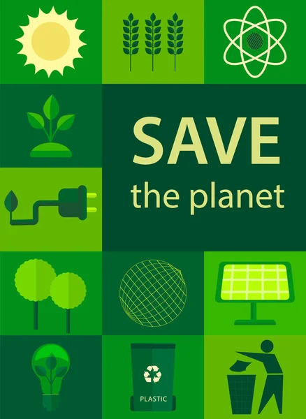 Feliz Día Tierra Abril Salvemos Tierra Iconos Con Temas Ecológicos — Vector de stock