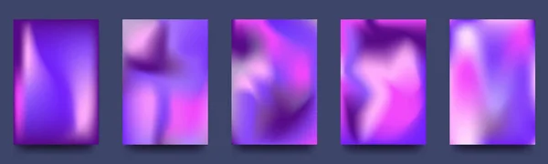 Set Abstrakter Holographischer Minimaler Vektorhintergründe Plakatsammlung Mit Neonflüssigkeit Grellen Unschärfen — Stockvektor