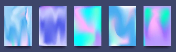 Set Abstrakter Holographischer Minimaler Vektorhintergründe Plakatsammlung Mit Neonflüssigkeit Grellen Unschärfen — Stockvektor