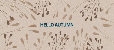 Sonbahar yatay arka planı soyut sonbahar yaprakları, dallar. Satışlar için sonbahar minimalist tasarım şablonu, yatay poster, başlık, moda reklamı, dekor. Vektör illüstrasyonu