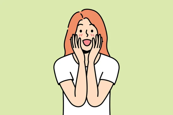 Jovem Feliz Sentir Animado Com Boas Notícias Inacreditáveis Menina Sorridente —  Vetores de Stock